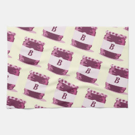 Retro Rosa Jelly Burk Canning Mönster med Monogram Kökshandduk