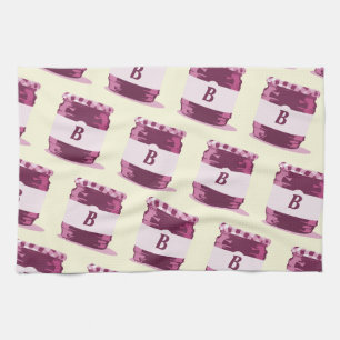 Retro Rosa Jelly Burk Canning Mönster med Monogram Kökshandduk