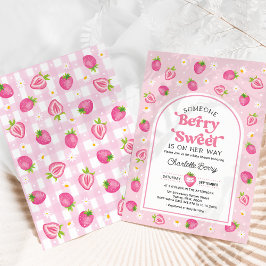 Retro Rosa Jordgubb Berry Söt Flick Baby Shower Inbjudningar