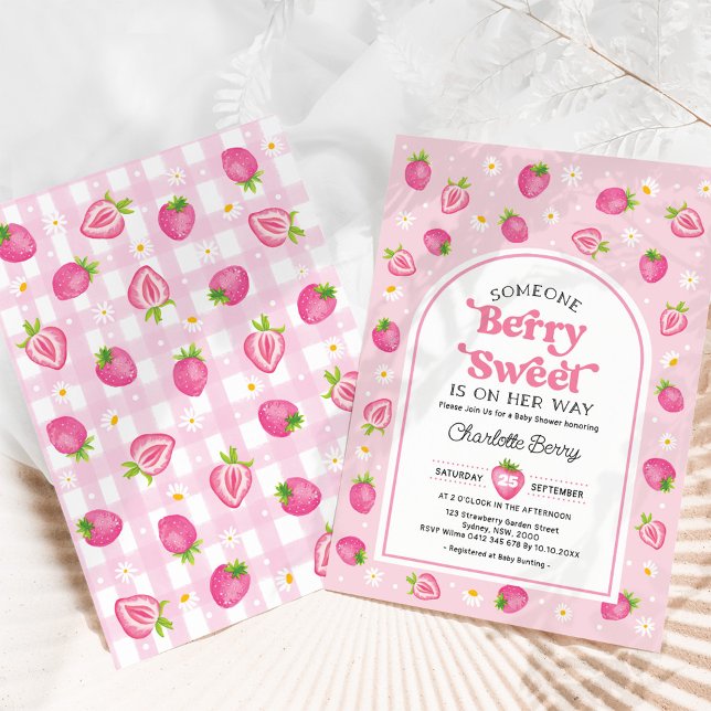 Retro Rosa Jordgubb Berry Söt Flick Baby Shower Inbjudningar (Skapare uppladdad)