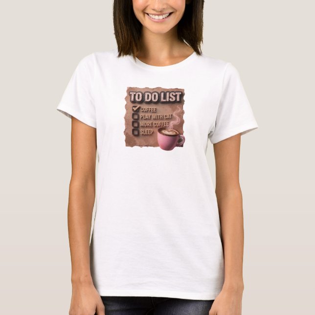 Retro Rosa KAFÉ LEK MED KATT Visuell Design T Shirt (Framsida)