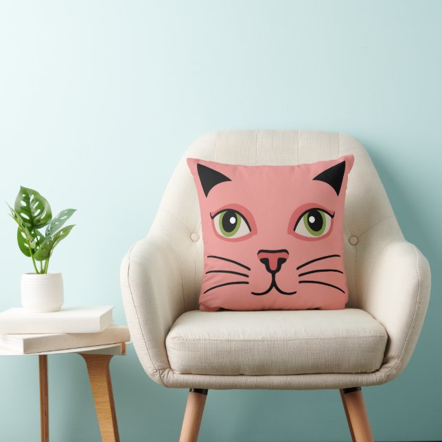Retro Rosa Katt Kudde (Stol)