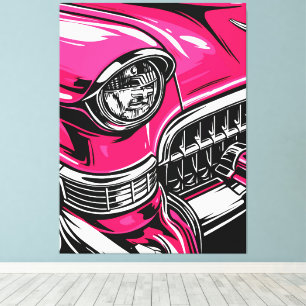Retro Rosa Klassisk Bil Fram Pop Art Illustration Canvastryck