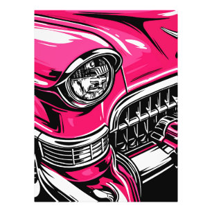 Retro Rosa Klassisk Bil Fram Pop Art Illustration Fototryck