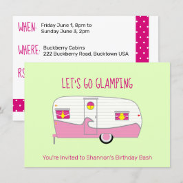Retro Rosa Konservburksham Can Trailer Glamping Inbjudningar