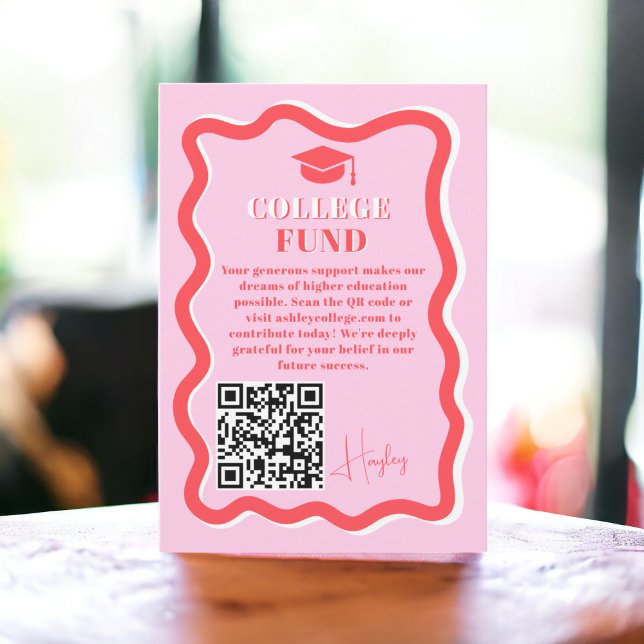 Retro rosa-kurvbläckfisk vågigt fond studenten tilläggskort (Retro pink curve squiggle wavy fund graduation enclosure card)