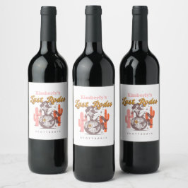 Retro Rosa Last Rodeo Cowgirl Bachelorette Party Vinflaska Etikett