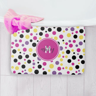 Retro Rosa Lila Monogram Polka dots Badrumsmatta