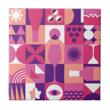 Retro Rosa Lila Vin Bauhaus Mönster