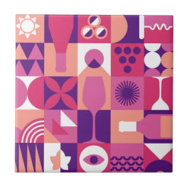 Retro Rosa Lila Vin Bauhaus Mönster Kakelplatta