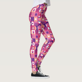 Retro Rosa Lila Vin Bauhaus Mönster Leggings