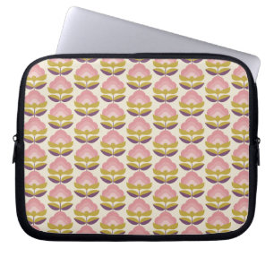 Retro rosa- & lilablommönster laptop fodral