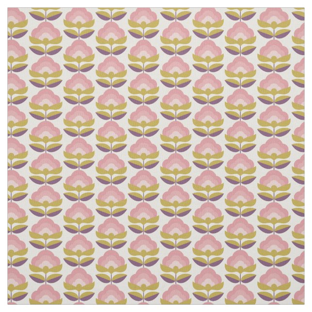 Retro rosa- & lilablommönster tyg (Provkarta)