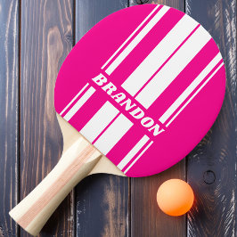 Retro Rosa Lollipop Dubbelbräda Ränder med Namn Pingisracket
