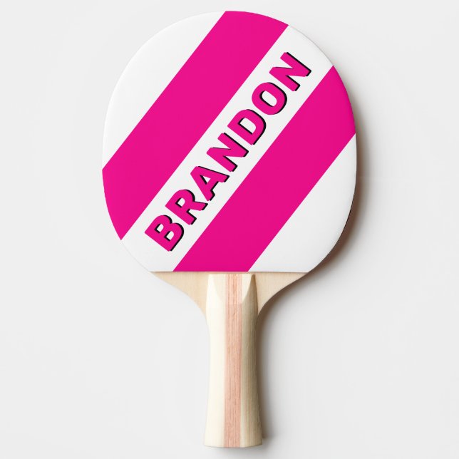 Retro Rosa Lollipop Tre Feta Ränder med Namn Pingisracket (Framsidan)