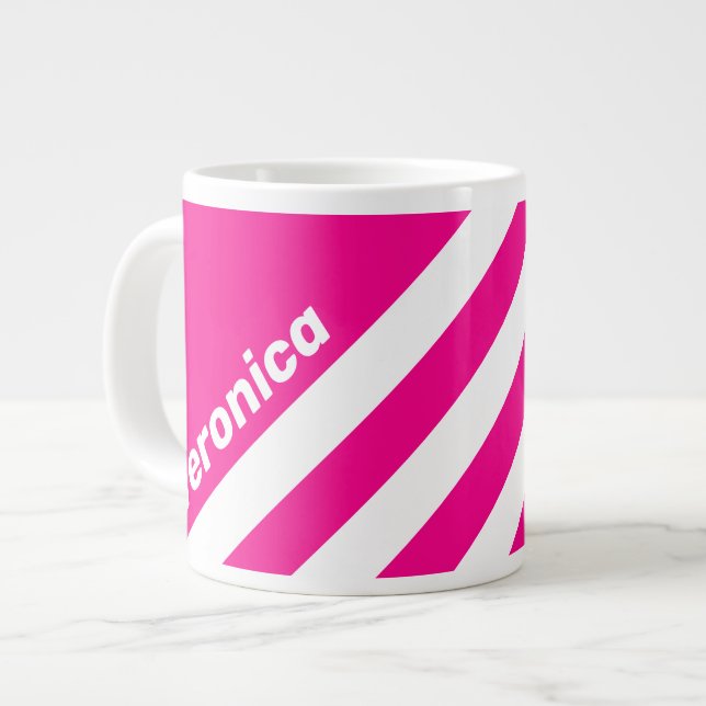 Retro Rosa Lollipop Tre Ränder med Namn Jumbo Mugg (Framsida vänster)