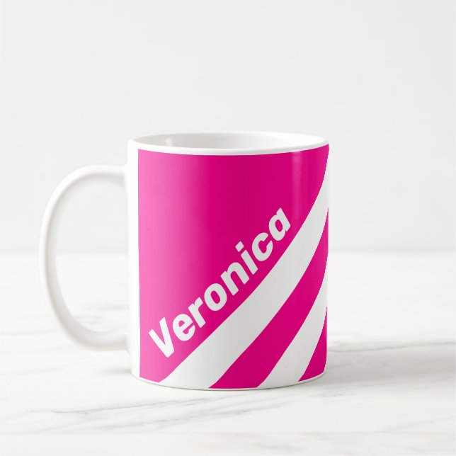Retro Rosa Lollipop Tre Ränder med Namn Kaffemugg (Vänster)