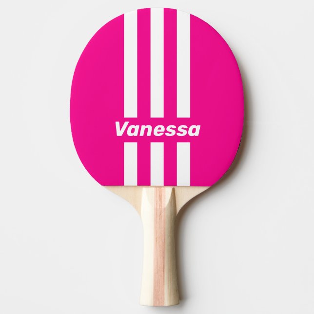 Retro Rosa Lollipop Tre stift ränder med namn Pingisracket (Framsidan)
