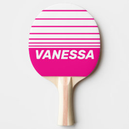 Retro Rosa Lollypop Horisontell Randig med Namn Pingisracket