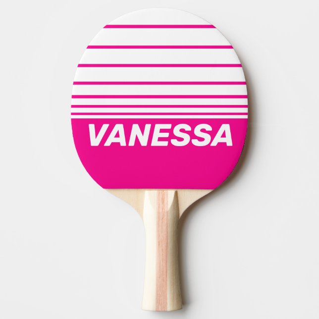 Retro Rosa Lollypop Horisontell Randig med Namn Pingisracket (Framsidan)