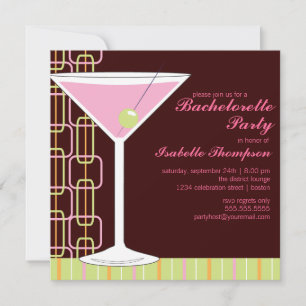 Retro Rosa Martini Bachelorette Party-inbjudan Inbjudningar