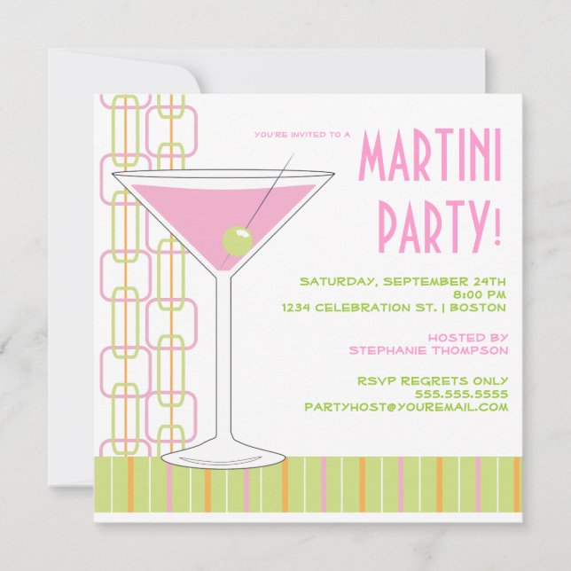 Retro Rosa Martini Cocktail Party-inbjudan Inbjudningar (Framsida)