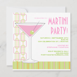 Retro Rosa Martini Cocktail Party-inbjudan Inbjudningar
