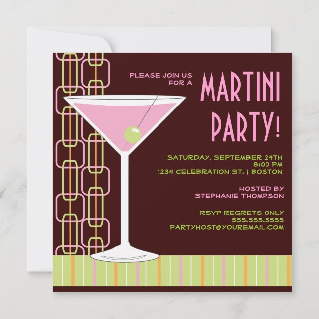 Retro rosa Martini cocktailpartyinbjudan Inbjudningar (Framsida)