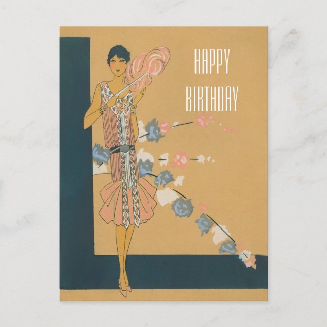 Retro Rosa Mode och Fjädrar Vykort (Framsida)