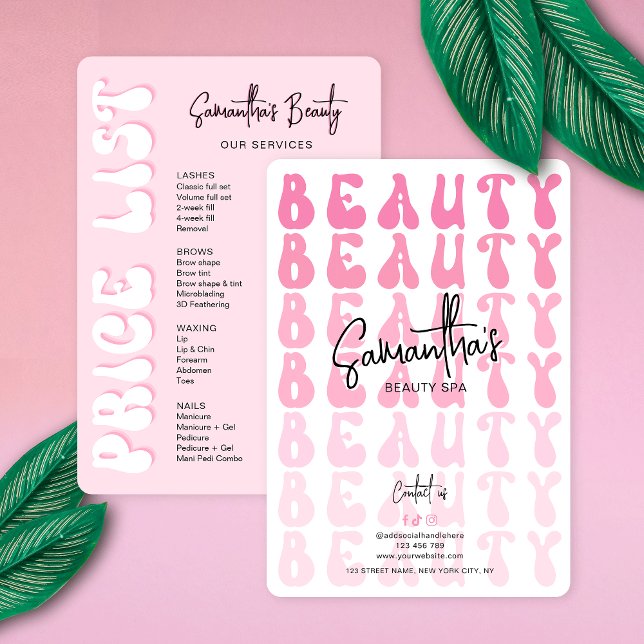 Retro Rosa Modern Beauty Lash Salon Pris List (Skapare uppladdad)