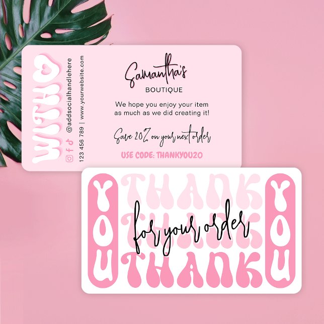 Retro Rosa Modern Business Tack Rabatt Tilläggskort (Retro pink gradient thank you for order discount cards for your business)