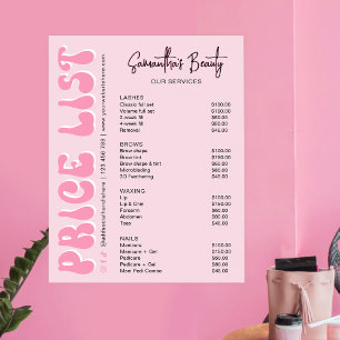 Retro Rosa Modern Lash Salon Pris List Poster