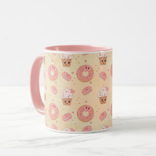 Retro Rosa Munkar & Cupcakes Mönster Mugg