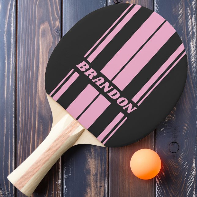 Retro Rosa Natt Dubbel Bräda Ränder med Namn Pingisracket (Skapare uppladdad)