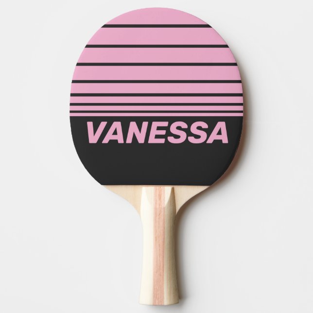 Retro Rosa Natt Horisont Randig med Namn Pingisracket (Framsidan)