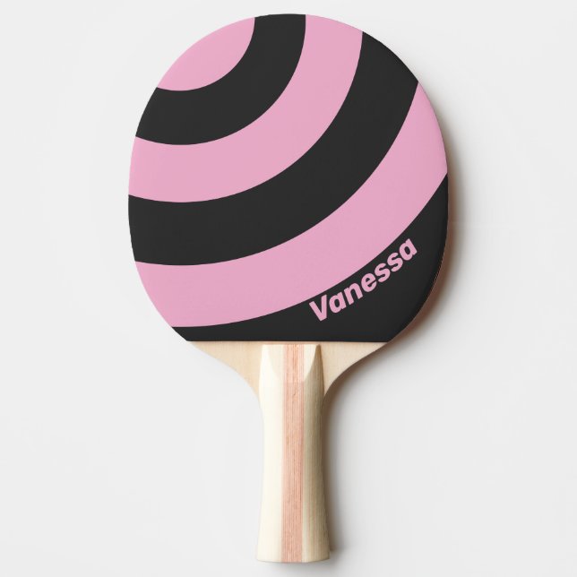 Retro Rosa Natt Tre Cirklar Randig med Namn Pingisracket (Framsidan)