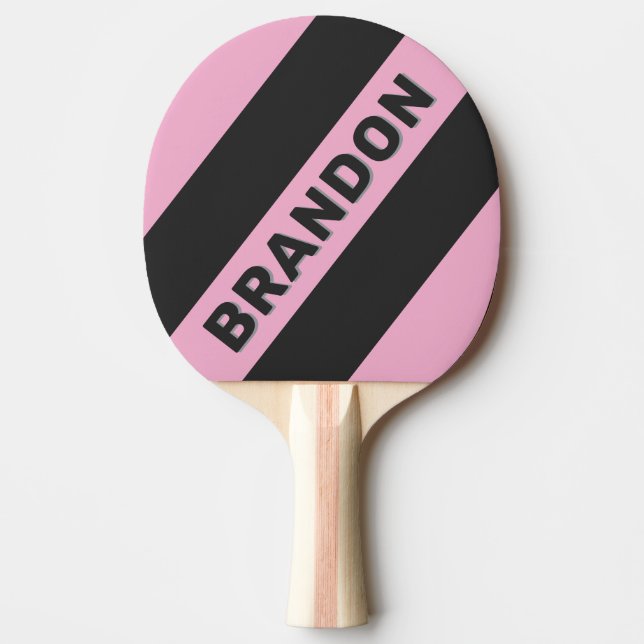 Retro Rosa Natt Tre Feta Ränder med Namn Pingisracket (Framsidan)