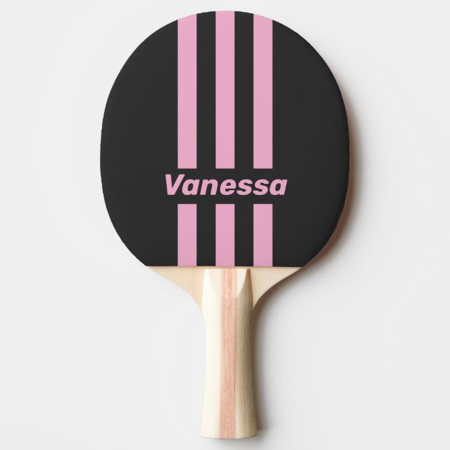 Retro Rosa Natt Tre Pin Streck med Namn Pingisracket (Framsidan)