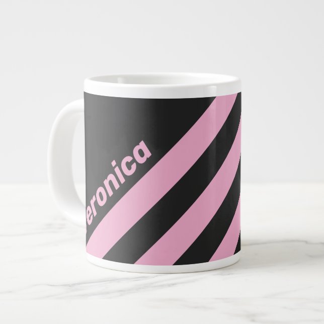 Retro Rosa Natt Tre Ränder med Namn Jumbo Mugg (Framsida vänster)