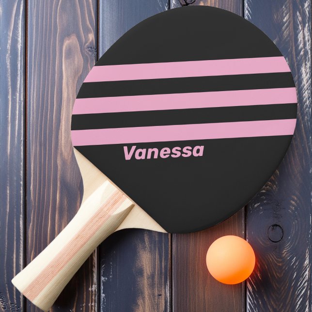 Retro Rosa Natt Tre Ränder med Namn Pingisracket (Skapare uppladdad)