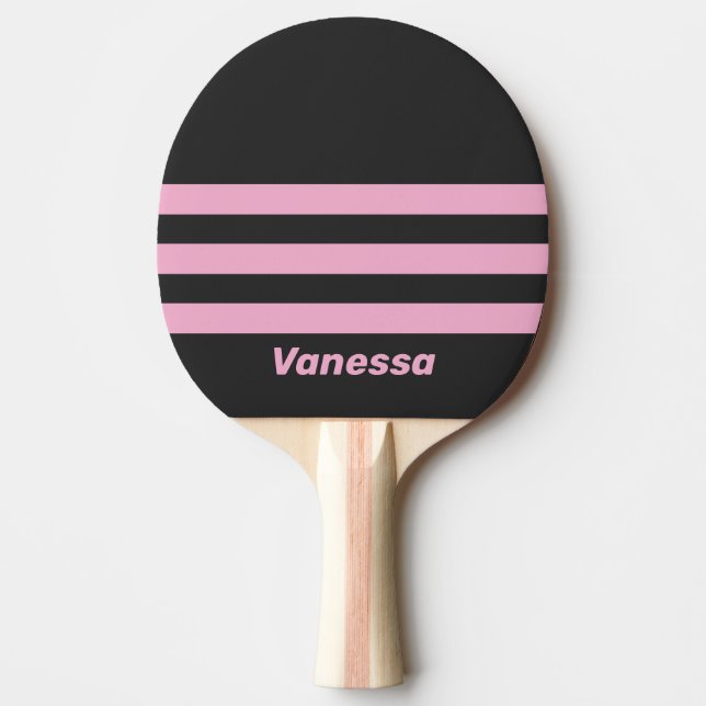 Retro Rosa Natt Tre Tvärgående Ränder med Namn Pingisracket (Framsidan)