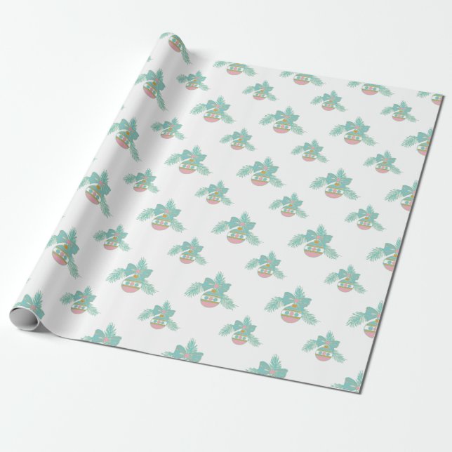 Retro Rosa och Aqua-ornament Inpackningspapper Presentpapper (Utrullad)