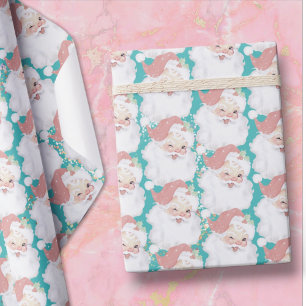 Retro Rosa och Aqua Vintage Jultomten jul Presentpapper