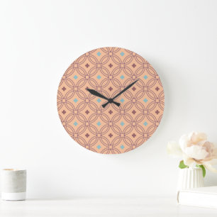 Retro Rosa och Blue Interlocking Geometric Mönster Stor Klocka
