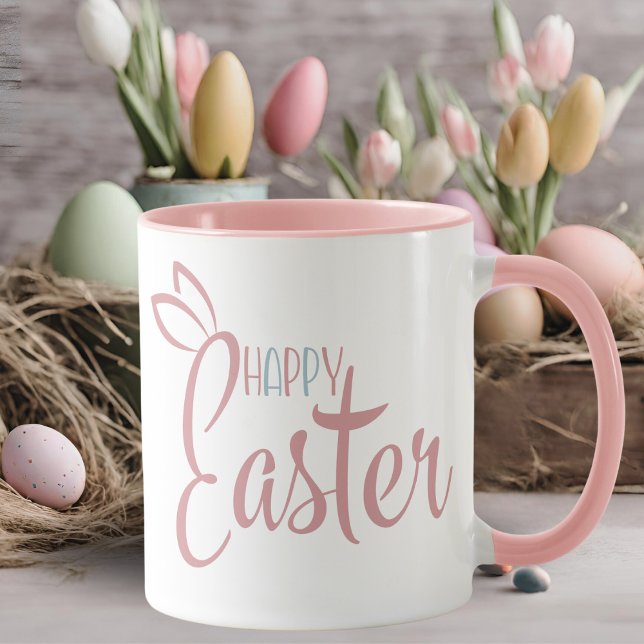 Retro Rosa och Blue Pastel Glad påsk Mugg (Retro Pink And Blue Pastel Happy Easter Mug)
