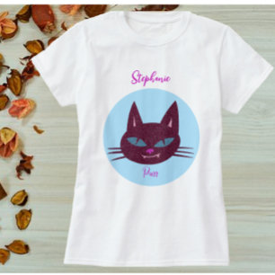 Retro Rosa och Blue Purring Kattunge T Shirt