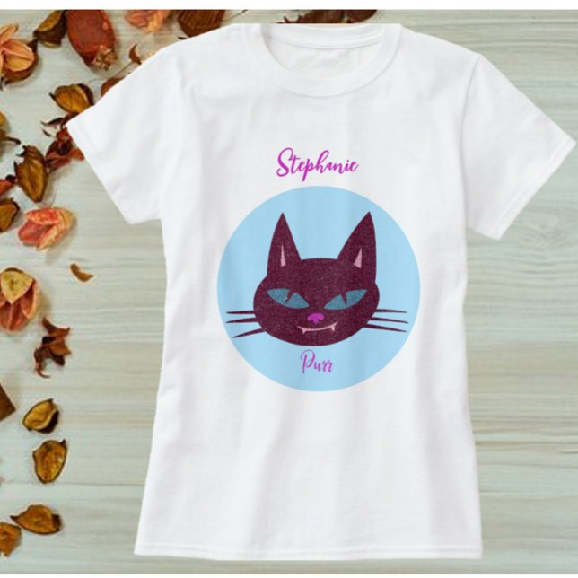 Retro Rosa och Blue Purring Kattunge T Shirt (Skapare uppladdad)