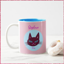 Retro Rosa och Blue Purring Kattunge Två-Tonad Mugg