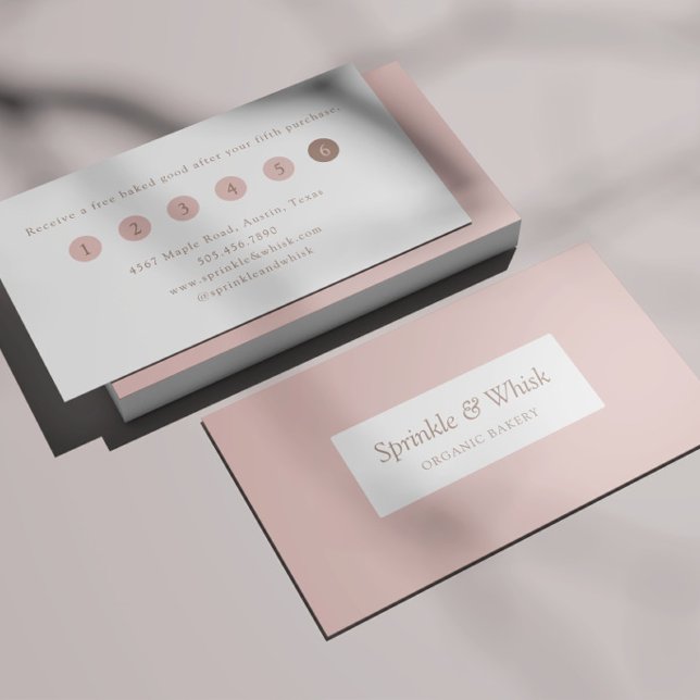 Retro Rosa Och Brun Hjärtstripig Bageri-Lojalitet Visitkort (Skapare uppladdad)