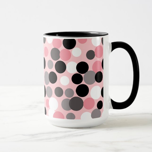 Retro Rosa och Grått Polka dots Mugg (Höger)